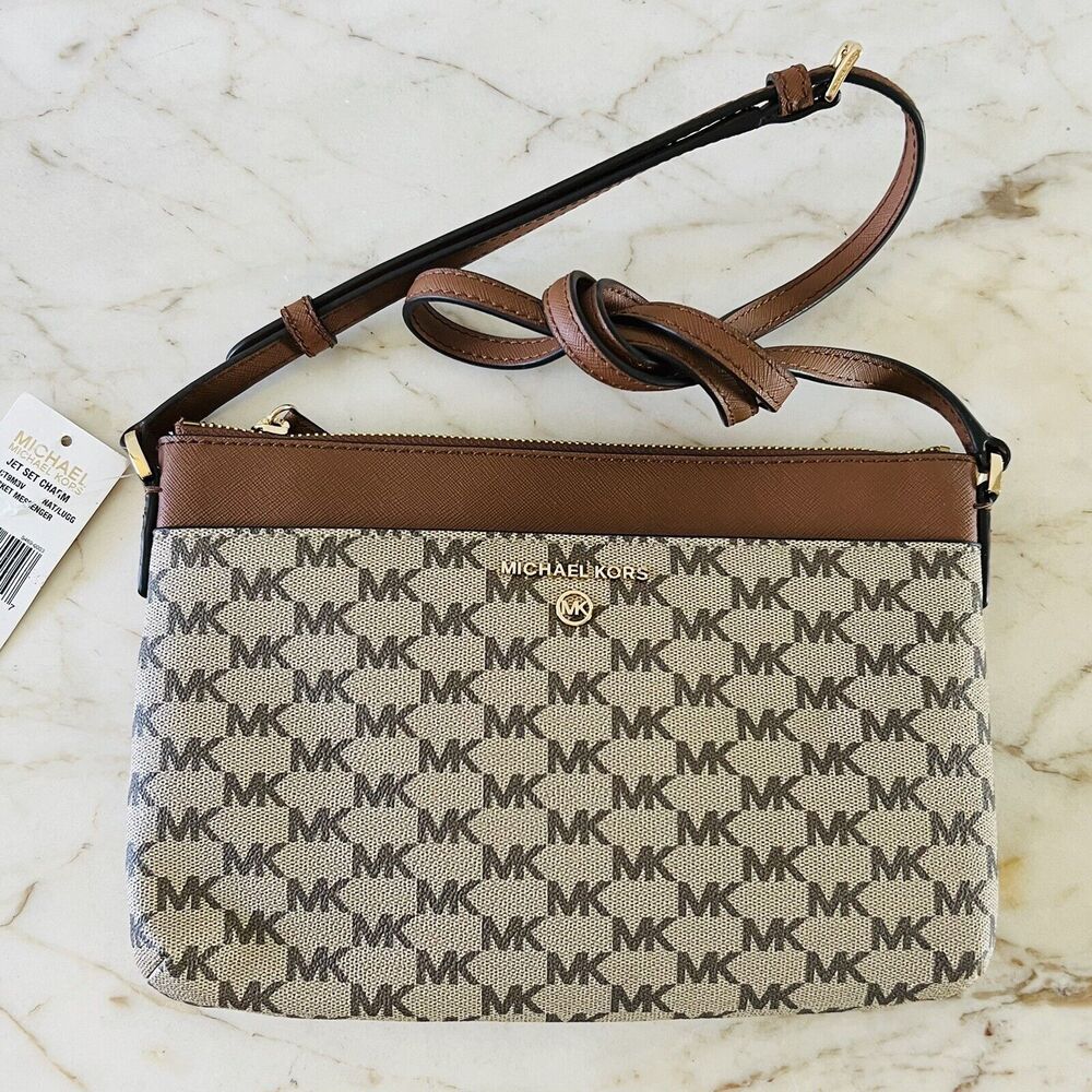 MICHAEL KORS Jet Set Charm Natural Luggage Pocket Zip Messenger Crossbody Bag